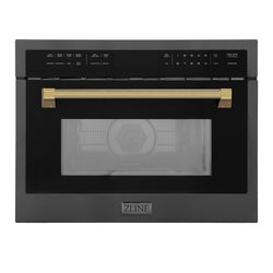 ZLINE Autograph Edition 24 in. 1.6 cu ft. Built-in Convection Microwave Oven in Black Stainless Steel and Polished Gold Helix Handle (MWOZ-24-BS-KG)