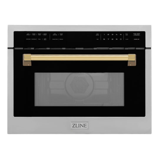 ZLINE Autograph Edition 24" 1.6 cu ft. Built-in Convection Microwave Oven in Stainless Steel and Polished Gold  Accents (MWOZ-24-G)