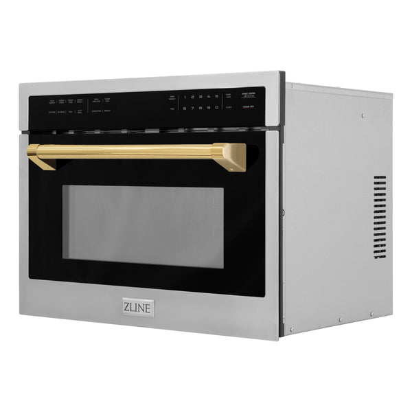 ZLINE Autograph Edition 24" 1.6 cu ft. Built-in Convection Microwave Oven in Stainless Steel and Polished Gold  Accents (MWOZ-24-G)