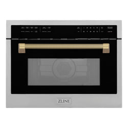 ZLINE Autograph Edition 24 in. 1.6 cu ft. Built-in Convection Microwave Oven in Stainless Steel and Champagne Bronze Helix Handle (MWOZ-24-KCB)