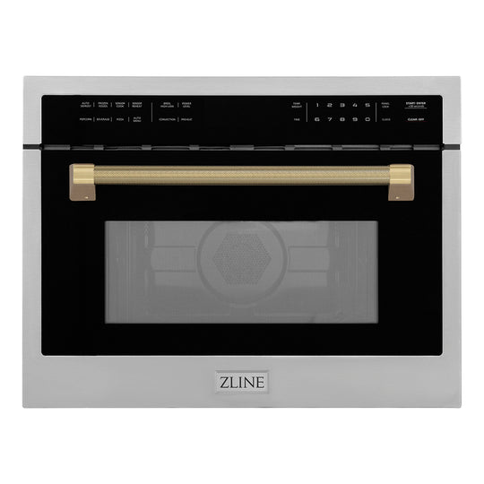 ZLINE Autograph Edition 24 in. 1.6 cu ft. Built-in Convection Microwave Oven in Stainless Steel and Champagne Bronze Helix Handle (MWOZ-24-KCB)