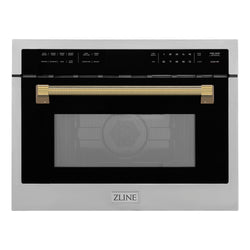 ZLINE Autograph Edition 24 in. 1.6 cu ft. Built-in Convection Microwave Oven in Stainless Steel and Polished Gold Helix Handle (MWOZ-24-KG)
