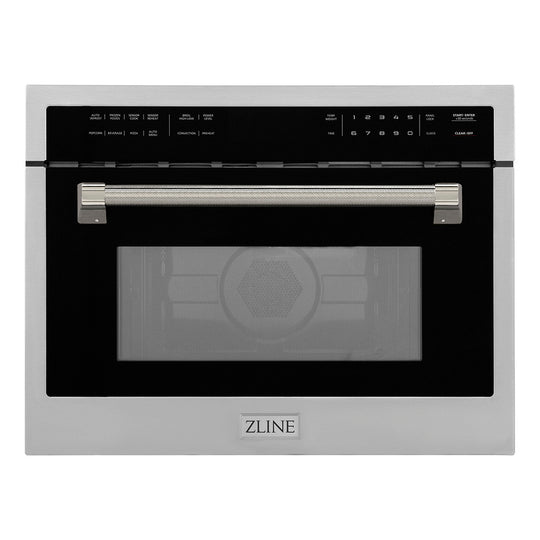 ZLINE Autograph Edition 24 in. 1.6 cu ft. Built-in Convection Microwave Oven in Stainless Steel and Polished Nickel Helix Handle (MWOZ-24-KPN)