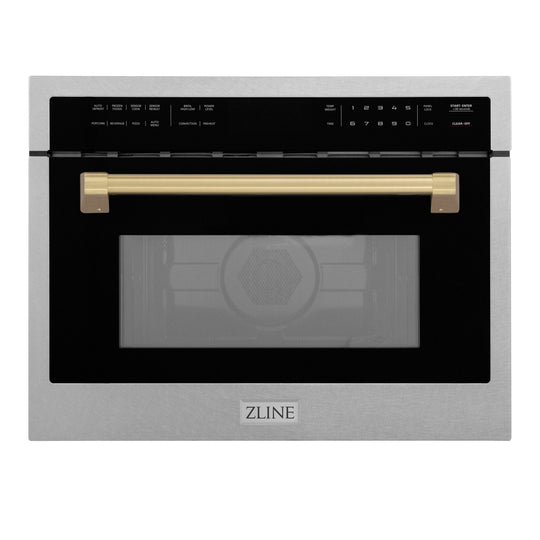 ZLINE Autograph Edition 24 in. 1.6 cu ft. Built-in Convection Microwave Oven in Satin Stainless Steel with Champagne Bronze Accents (MWOZ-24-SS-CB)