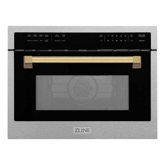 ZLINE Autograph Edition 24 in. 1.6 cu ft. Built-in Convection Microwave Oven in Satin Stainless Steel with Polished Gold Accents (MWOZ-24-SS-G)