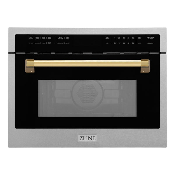 ZLINE Autograph Edition 24" 1.6 cu ft. Built-in Convection Microwave Oven in Fingerprint Resistant Stainless Steel with Polished Gold Accents (MWOZ-24-SS-G)