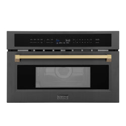 ZLINE Autograph Edition 30” 1.6 cu ft. Built-in Convection Microwave Oven in Black Stainless Steel and Champagne Bronze Accents (MWOZ-30-BS-CB)