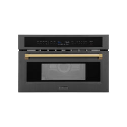 ZLINE Autograph Edition 30” 1.6 cu ft. Built-in Convection Microwave Oven in Black Stainless Steel and Polished Gold  Accents (MWOZ-30-BS-G)