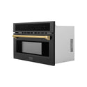ZLINE Autograph Edition 30” 1.6 cu ft. Built-in Convection Microwave Oven in Black Stainless Steel and Polished Gold  Accents (MWOZ-30-BS-G)