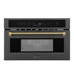ZLINE Autograph Edition 30 in. 1.6 cu ft. Built-in Convection Microwave Oven in Black Stainless Steel and Champagne Bronze Helix Handle (MWOZ-30-BS-KCB)