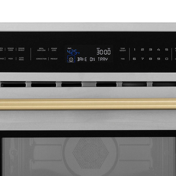 ZLINE Autograph Edition 30 in. 1.6 cu. ft. Built-in Convection Microwave Oven in Stainless Steel and Champagne Bronze Accents (MWOZ-30-CB)