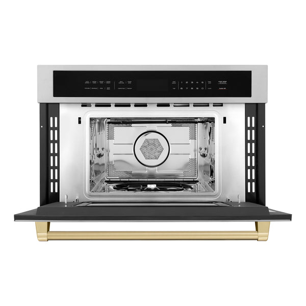 ZLINE Autograph Edition 30” 1.6 cu ft. Built-in Convection Microwave Oven in Stainless Steel and Champagne Bronze Accents (MWOZ-30-CB)