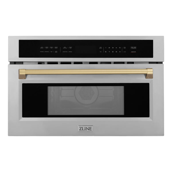 ZLINE Autograph Edition 30” 1.6 cu ft. Built-in Convection Microwave Oven in Stainless Steel and Champagne Bronze Accents (MWOZ-30-CB)