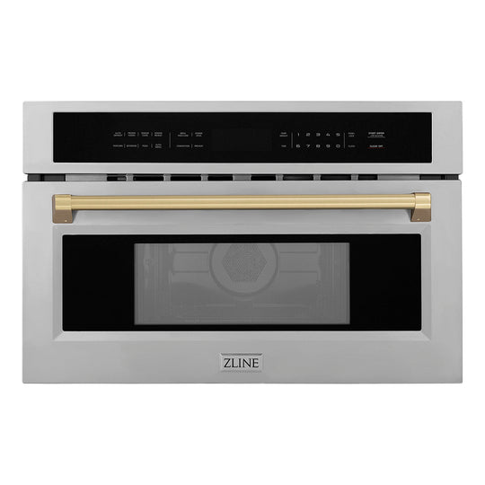 ZLINE Autograph Edition 30 in. 1.6 cu. ft. Built-in Convection Microwave Oven in Stainless Steel and Champagne Bronze Accents (MWOZ-30-CB)