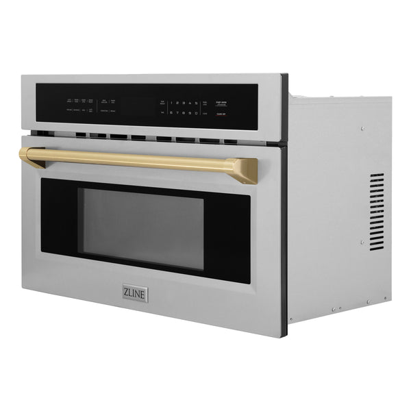 ZLINE Autograph Edition 30” 1.6 cu ft. Built-in Convection Microwave Oven in Stainless Steel and Champagne Bronze Accents (MWOZ-30-CB)