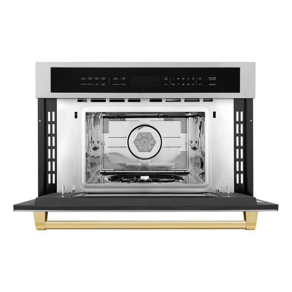 ZLINE Autograph Edition 30” 1.6 cu ft. Built-in Convection Microwave Oven in Stainless Steel and Polished Gold  Accents (MWOZ-30-G)
