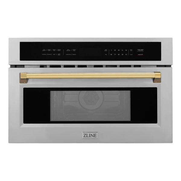 ZLINE Autograph Edition 30” 1.6 cu ft. Built-in Convection Microwave Oven in Stainless Steel and Polished Gold  Accents (MWOZ-30-G)
