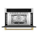 ZLINE Autograph Edition 30 in. 1.6 cu ft. Built-in Convection Microwave Oven in Stainless Steel and Polished Gold Helix Handle (MWOZ-30-KG)