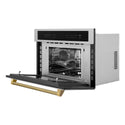 ZLINE Autograph Edition 30 in. 1.6 cu ft. Built-in Convection Microwave Oven in Stainless Steel and Polished Gold Helix Handle (MWOZ-30-KG)