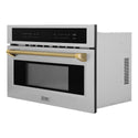 ZLINE Autograph Edition 30 in. 1.6 cu ft. Built-in Convection Microwave Oven in Stainless Steel and Polished Gold Helix Handle (MWOZ-30-KG)