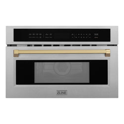ZLINE Autograph Edition 30 in. 1.6 cu ft. Built-in Convection Microwave Oven in Satin Stainless Steel and Champagne Bronze Accents (MWOZ-30-SS-CB)