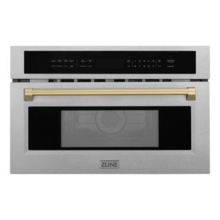 ZLINE Autograph Edition 30 in. 1.6 cu ft. Built-in Convection Microwave Oven in Satin Stainless Steel and Champagne Bronze Accents (MWOZ-30-SS-CB)