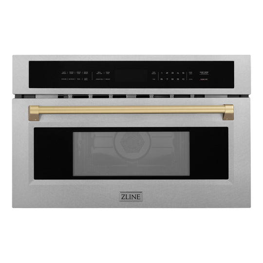 ZLINE Autograph Edition 30 in. 1.6 cu ft. Built-in Convection Microwave Oven in Satin Stainless Steel and Champagne Bronze Accents (MWOZ-30-SS-CB)