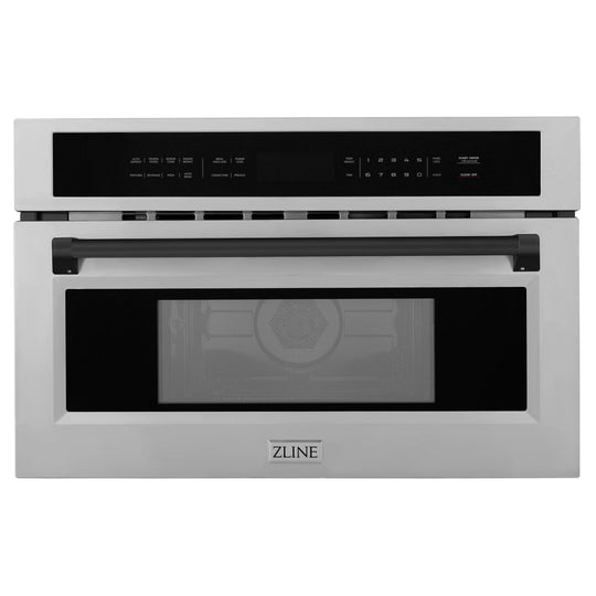ZLINE Autograph Edition 30 in. 1.6 cu ft. Built-in Convection Microwave Oven in Satin Stainless Steel and Matte Black Accents (MWOZ-30-SS-MB)