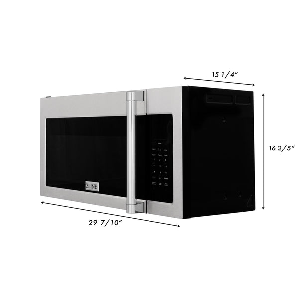 ZLINE 30" 1.5 cu. ft. Over the Range Microwave in Fingerprint Resistant  Stainless Steel with Traditional Handle and Set of 2 Charcoal Filters (MWO-OTRCFH-30-SS)