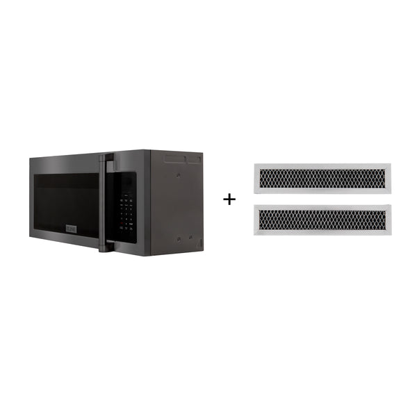 Products ZLINE 30" 1.5 cu. ft. Over the Range Microwave in Black Stainless Steel with Traditional Handle and Set of 2 Charcoal Filters (MWO-OTRCFH-30-BS)