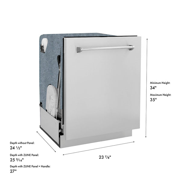 ZLINE 24 in. Monument Series 3rd Rack Dishwasher with Auto Door Open Drying, 44dBa, Stainless Steel Panel (DWMT-304-24)
