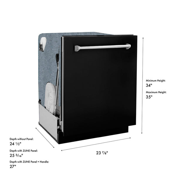 ZLINE 24 in. Monument Series 3rd Rack Dishwasher with Auto Door Open Drying, 44dBa, Black Matte Panel (DWMT-BLM-24)