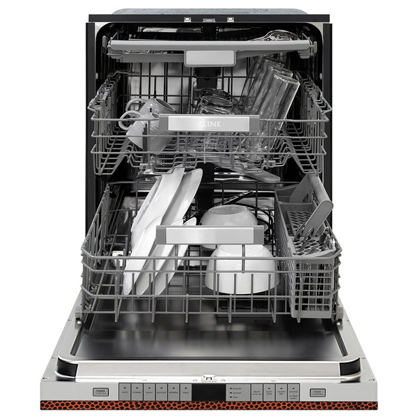 ZLINE 24 in. Monument Series 3rd Rack Dishwasher with Auto Door Open Drying, 44dBa, Hand Hammered Copper Panel (DWMT-HH-24)