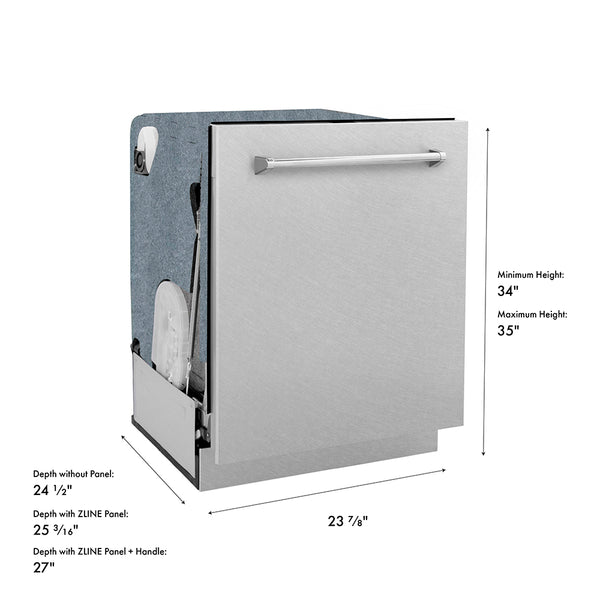 ZLINE 24 in. Monument Series 3rd Rack Dishwasher with Auto Door Open Drying, 44dBa, Satin Stainless Steel Panel (DWMT-SN-24)