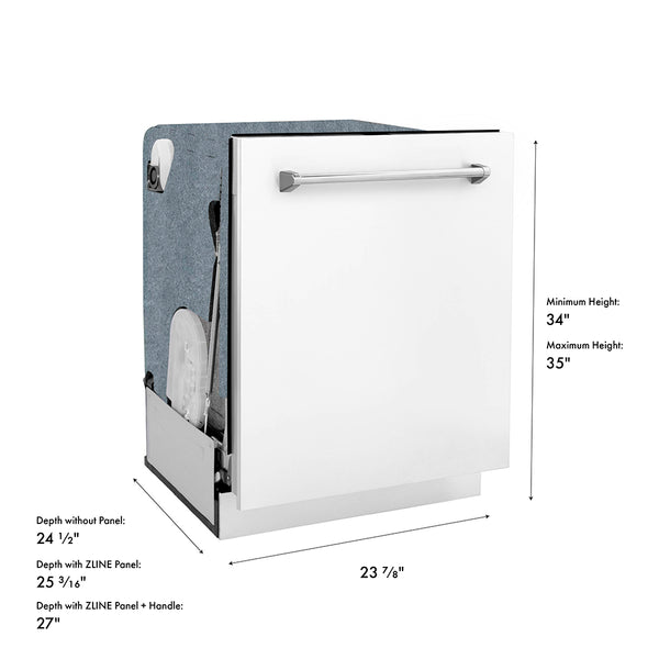 ZLINE 24 in. Monument Series 3rd Rack Dishwasher with Auto Door Open Drying, 44dBa, White Matte Panel (DWMT-WM-24)