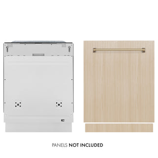 ZLINE Autograph Edition 24 in. Monument Series 3rd Rack Dishwasher with Auto Door Open Drying, 44dBa, Panel Ready with Champagne Bronze Handle (DWMTZ-24-CB)