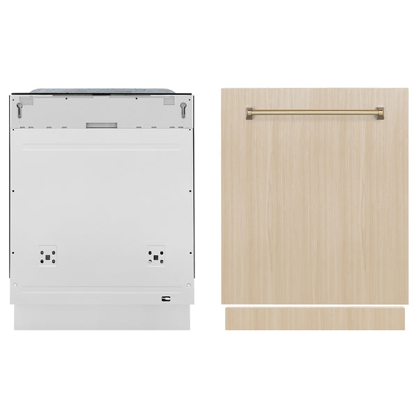 ZLINE Autograph Edition 24 in. Monument Series 3rd Rack Dishwasher with Auto Door Open Drying, 44dBa, Panel Ready with Champagne Bronze Handle (DWMTZ-24-CB)