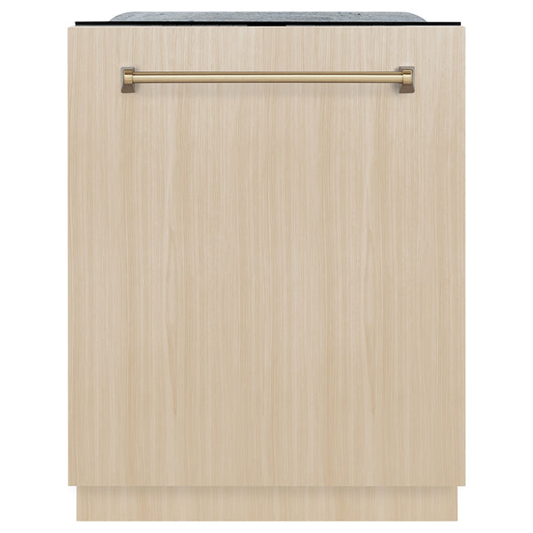 ZLINE Autograph Edition 24 in. Monument Series 3rd Rack Dishwasher with Auto Door Open Drying, 44dBa, Panel Ready with Champagne Bronze Handle (DWMTZ-24-CB)