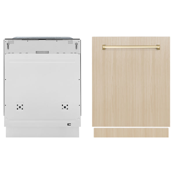 ZLINE Autograph Edition 24 in. Monument Series 3rd Rack Dishwasher with Auto Door Open Drying, 44dBa, Panel Ready with Polished Gold Handle (DWMTZ-24-G)