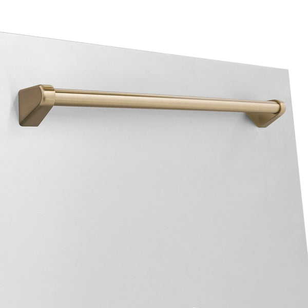 ZLINE Autograph Edition 24 in. Monument Series 3rd Rack Dishwasher with Auto Door Open Drying, 44dBa, Stainless Steel Panel with Champagne Bronze Handle (DWMTZ-304-24-CB)