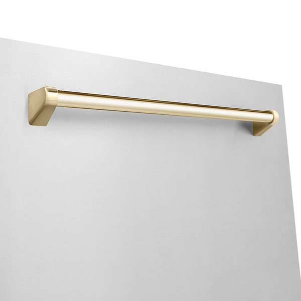 ZLINE Autograph Edition 24 in. Monument Series 3rd Rack Dishwasher with Auto Door Open Drying, 44dBa, Stainless Steel Panel with Polished Gold Handle (DWMTZ-304-24-G)