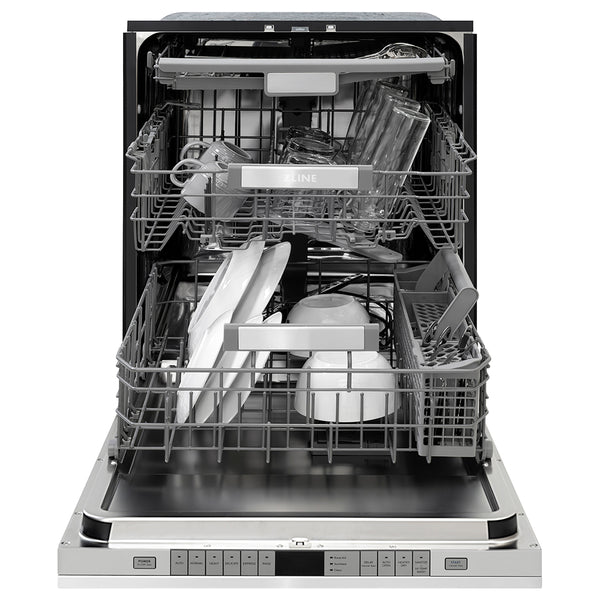 ZLINE Autograph Edition 24 in. Monument Series 3rd Rack Dishwasher with Auto Door Open Drying, 44dBa, Stainless Steel Panel with Polished Gold Handle (DWMTZ-304-24-G)