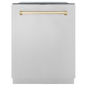 ZLINE Autograph Edition 24 in. Monument Series 3rd Rack Dishwasher with Auto Door Open Drying, 44dBa, Stainless Steel Panel with Polished Gold Handle (DWMTZ-304-24-G)