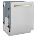 ZLINE Autograph Edition 24 in. Monument Series 3rd Rack Dishwasher with Auto Door Open Drying, 44dBa, Stainless Steel Panel with Polished Gold Handle (DWMTZ-304-24-G)