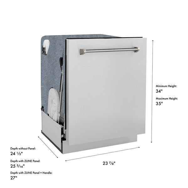 ZLINE Autograph Edition 24 in. Monument Series 3rd Rack Dishwasher with Auto Door Open Drying, 44dBa, Stainless Steel Panel with Polished Nickel Helix Handle (DWMTZ-30424-KPN)