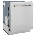 ZLINE Autograph Edition 24 in. Monument Series 3rd Rack Dishwasher with Auto Door Open Drying, 44dBa, Stainless Steel Panel with Polished Nickel Helix Handle (DWMTZ-30424-KPN)