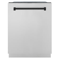 ZLINE Autograph Edition 24 in. Monument Series 3rd Rack Dishwasher with Auto Door Open Drying, 44dBa, Stainless Steel Panel with Matte Black Handle (DWMTZ-304-24-MB)