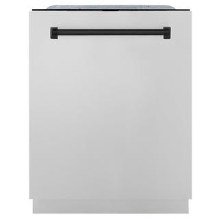 ZLINE Autograph Edition 24 in. Monument Series 3rd Rack Dishwasher with Auto Door Open Drying, 44dBa, Stainless Steel Panel with Matte Black Handle (DWMTZ-304-24-MB)