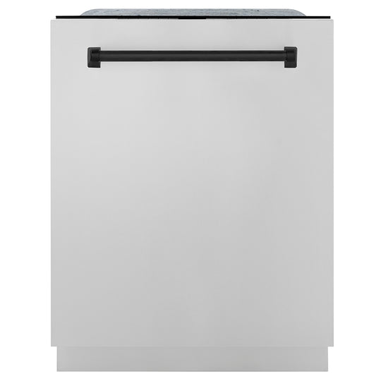 ZLINE Autograph Edition 24 in. Monument Series 3rd Rack Dishwasher with Auto Door Open Drying, 44dBa, Stainless Steel Panel with Matte Black Handle (DWMTZ-304-24-MB)