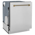 ZLINE Autograph Edition 24 in. Monument Series 3rd Rack Dishwasher with Auto Door Open Drying, 44dBa, Stainless Steel Panel with Champagne Bronze Helix Handle (DWMTZ-30424-KCB)